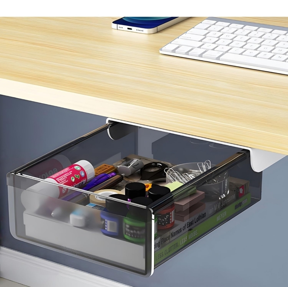 Under-Desk Slide-Out Storage Drawer - Clear Plastic, Pack of 1
